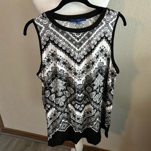 Apt. 9 Black & White Sleeveless Patterned Tank Top